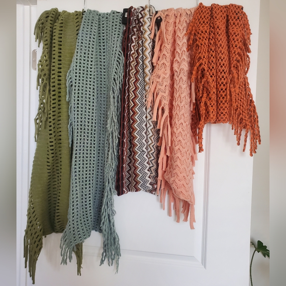 Elegant Crochet Fringe Scarves - Olive, Teal, Burgundy, Peach, Rust